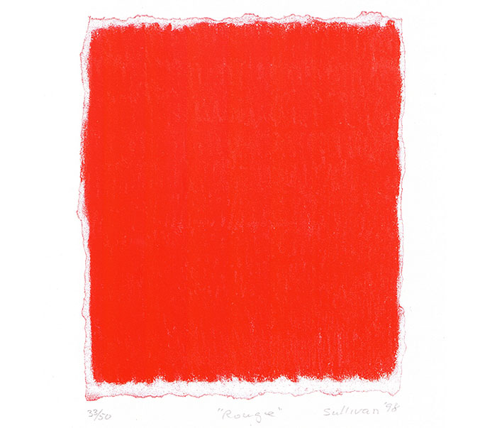 PPage 7 of the album, «Red» by Françoise Sullivan, made of a red rectangular surface on a white background.