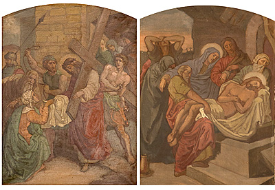 Paul-Émile Borduas, Stations of the Cross (two stations). Left: Christ wears the Cross, right: Christ's entombment.