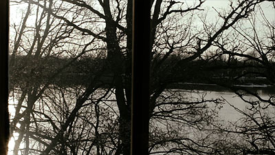 Scene from the video showing a view of the Richelieu river, from a living room window.