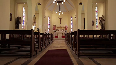 Scene from the video showing the interior of the church of Rambucourt.