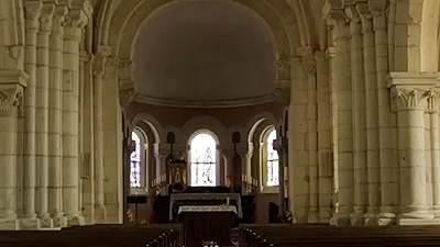 Scene from the video showing the interior of a church in Lorraine.