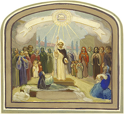 A miracle of Saint Vincent Ferrer. Painting showing a miracle accomplished by Saint Vincent Ferrier, surrounded by a crowd.