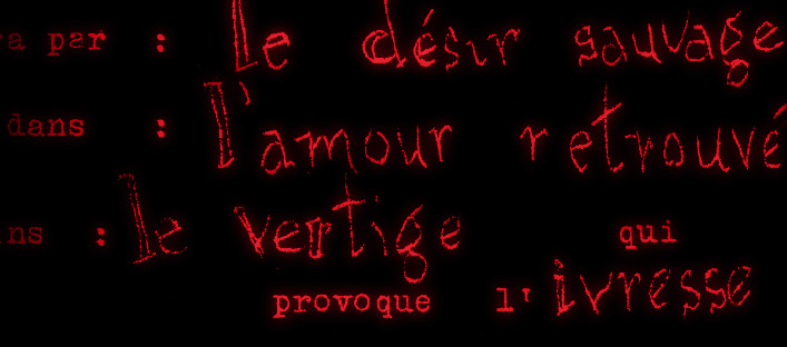 Detail of the Refus global manifesto (inverted). We can see a fragment of red typewritten and manuscript text.