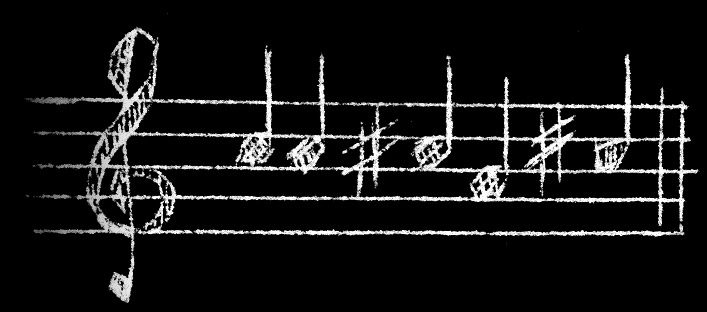 Five note theme used in WELL-BEING of Refus Global. We can read the following notes : C - C - C sharp - A - C sharp.