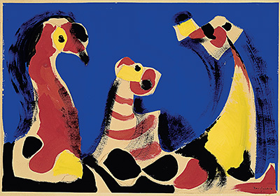 Paul-Émile Borduas, Untitled (The Three Pointed Forms),  representing the heads of three upright birds.