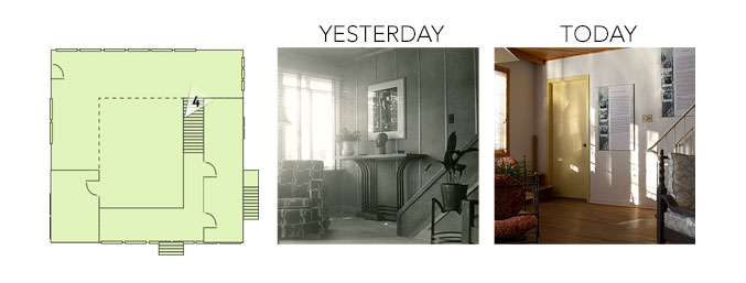 House plan showing views from yesterday and today, in the direction of the river facing kitchen.