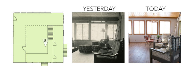 House plan showing views from yesterday and today, in the direction of river facing windows.