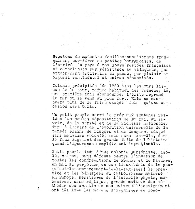 Page 1 of the «Refus global» manifesto, composed of typewritten text.