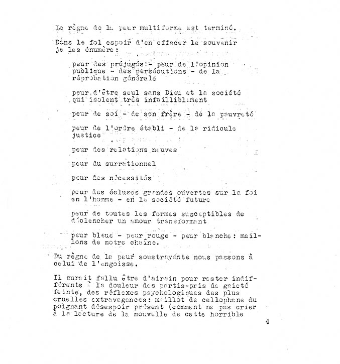 Page 4 of the «Refus global» manifesto, composed of typewritten text.