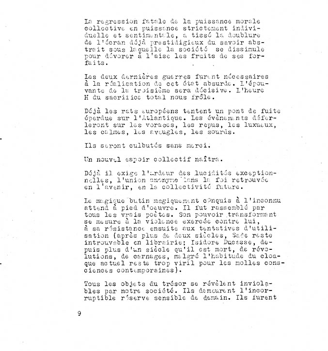 Page 9 of the «Refus global» manifesto, composed of typewritten text.