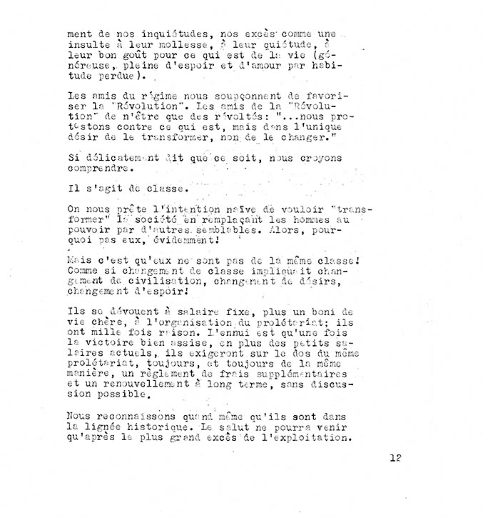 Page 12 of the «Refus global» manifesto, composed of typewritten text.