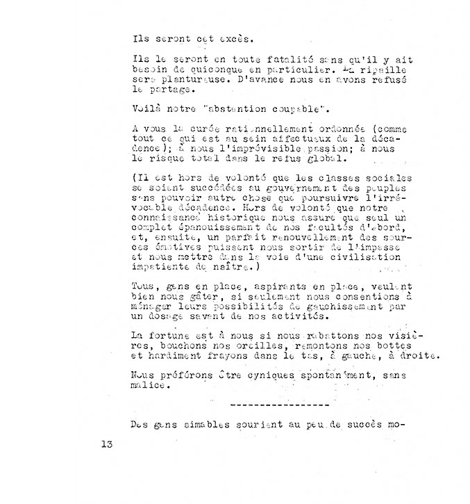 Page 13 of the «Refus global» manifesto, composed of typewritten text.